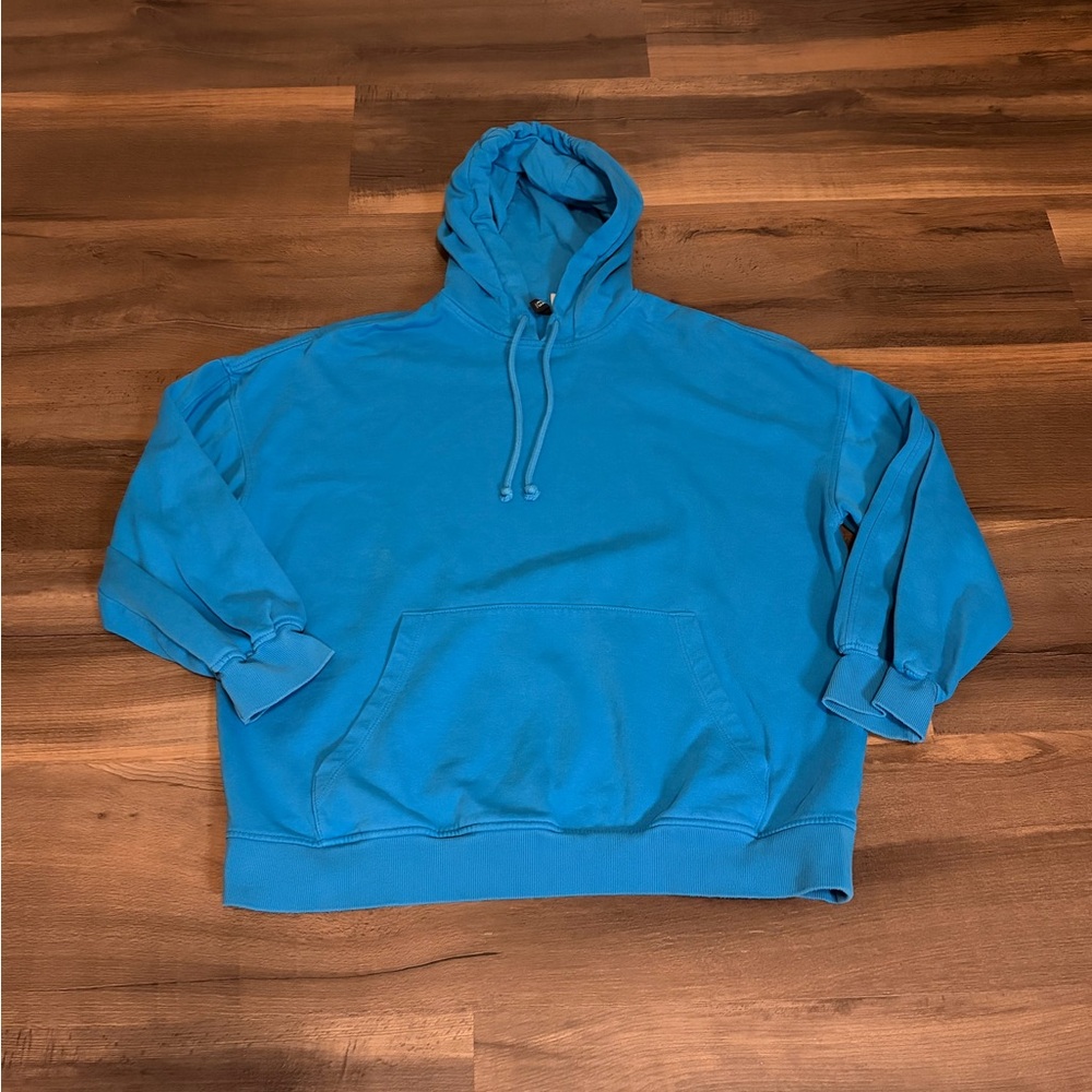 Mens Plain Bright Blue H&M Hoodie Size Small (Fits Large)